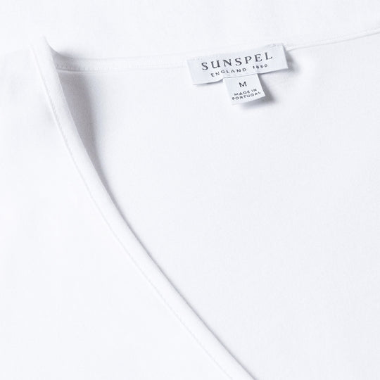 White Superfine Cotton Underwear V‑neck T‑shirt