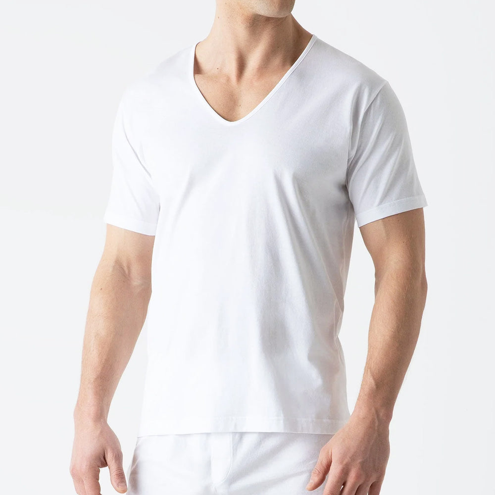 White Superfine Cotton Underwear V‑neck T‑shirt