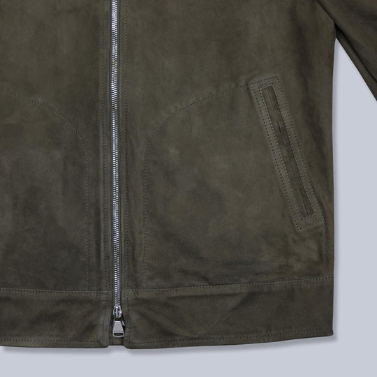 Dark Green Unlined Suede Military Jacket