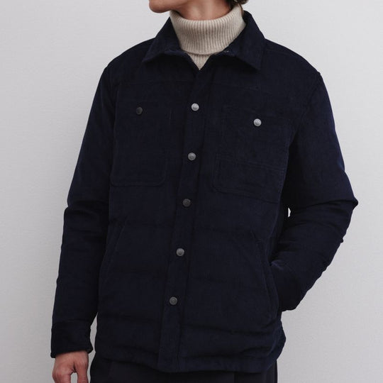 Navy Goose Down Padded Corduroy Jacket