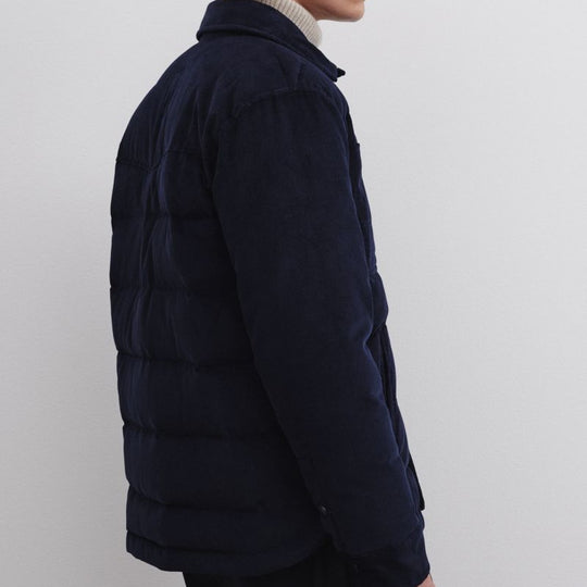 Navy Goose Down Padded Corduroy Jacket