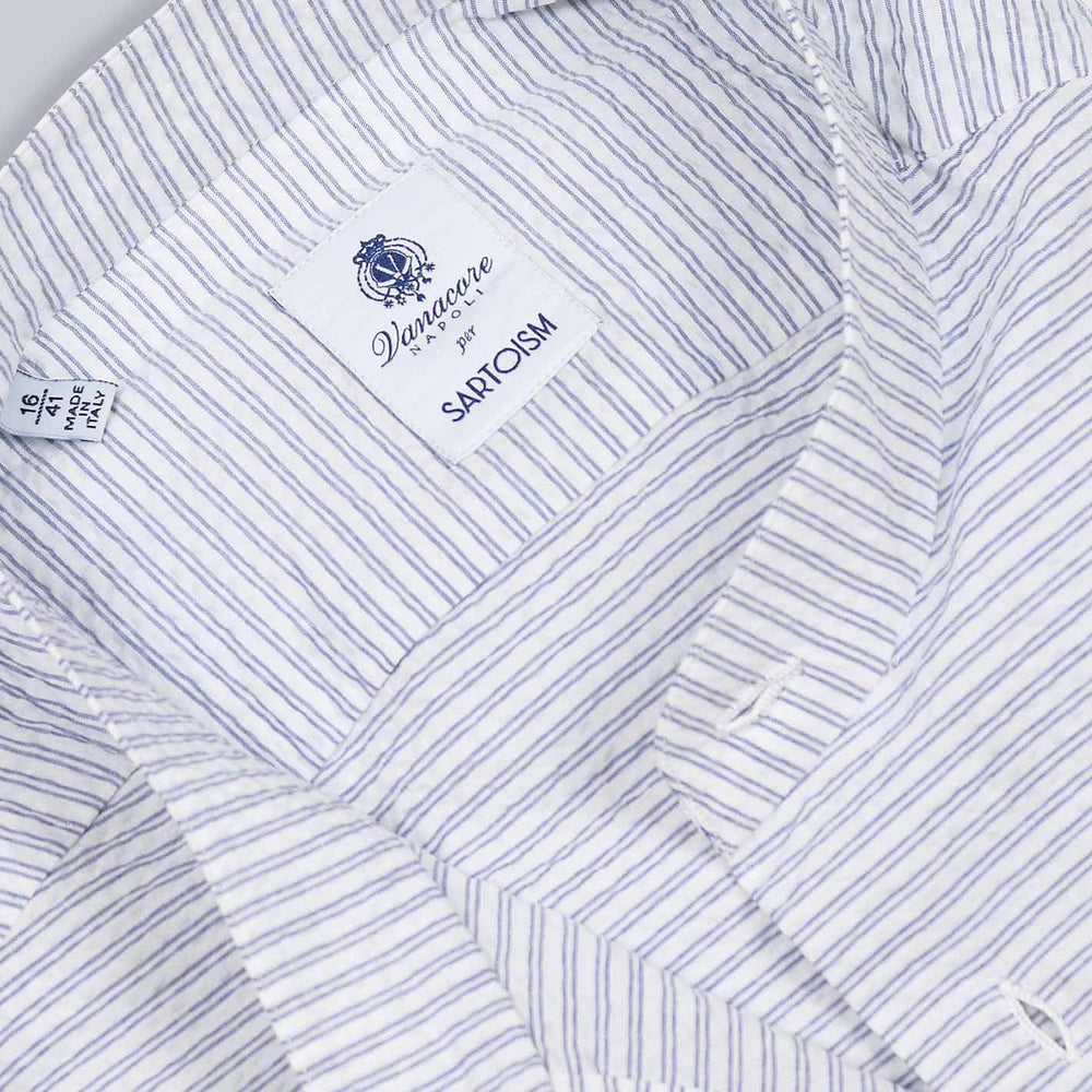 Blue Striped Seersucker Mandarin Shirt
