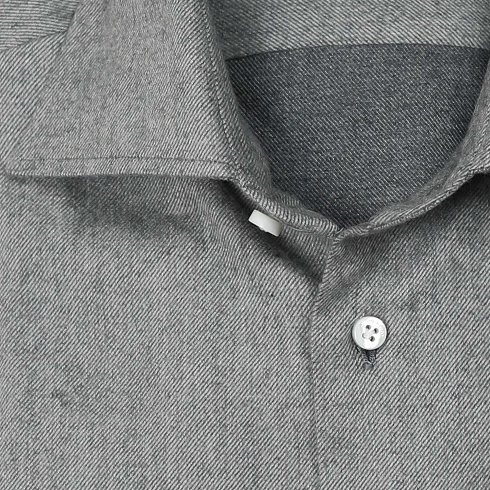 Grey Brushed Cotton Flannel Semi-cutaway Shirt