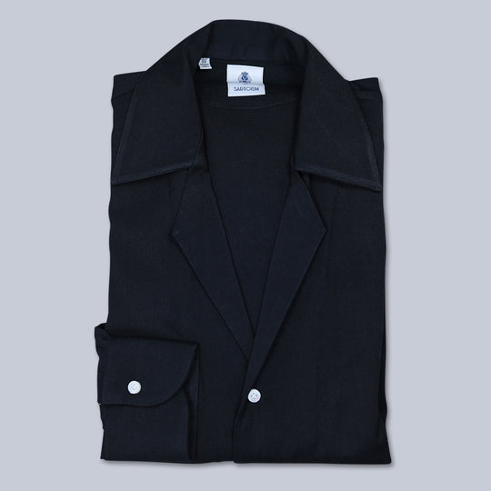 Navy Viscose Lyocell Camp Collar Shirt