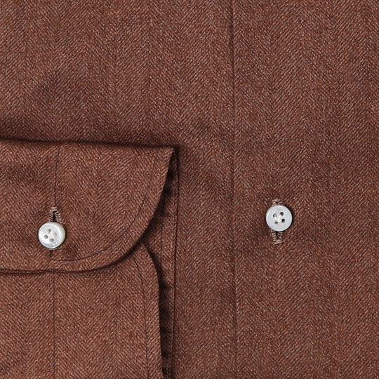 Rust Brown Cotton Herringbone Semi-cutaway Shirt
