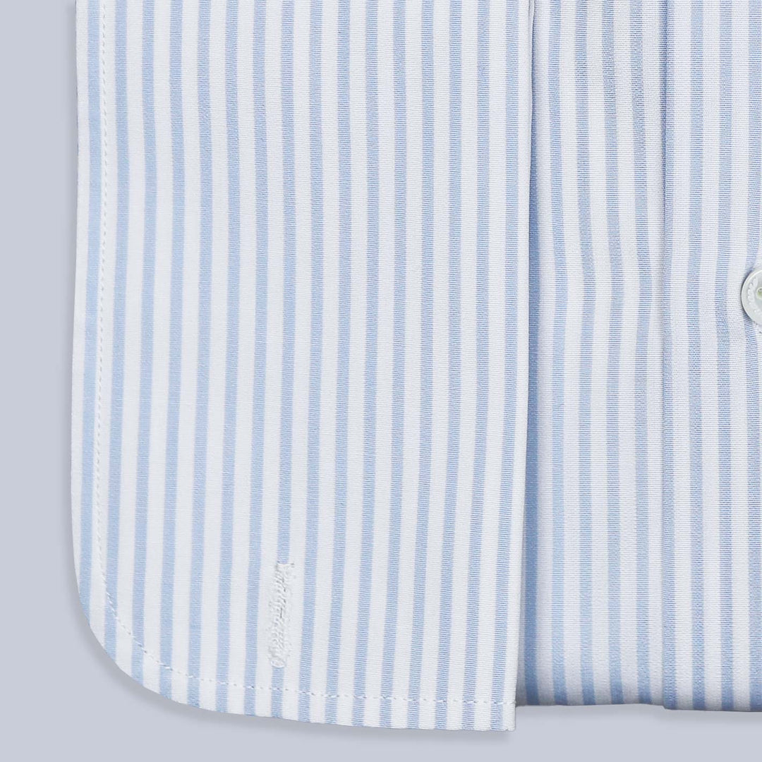 White Blue Striped Double Cuff Shirt