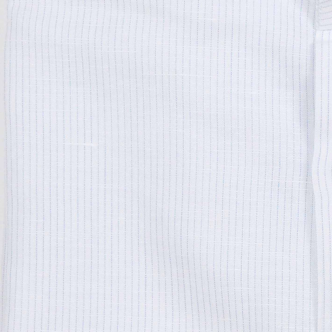 White Thin Striped Linen Cotton Mandarin Shirt