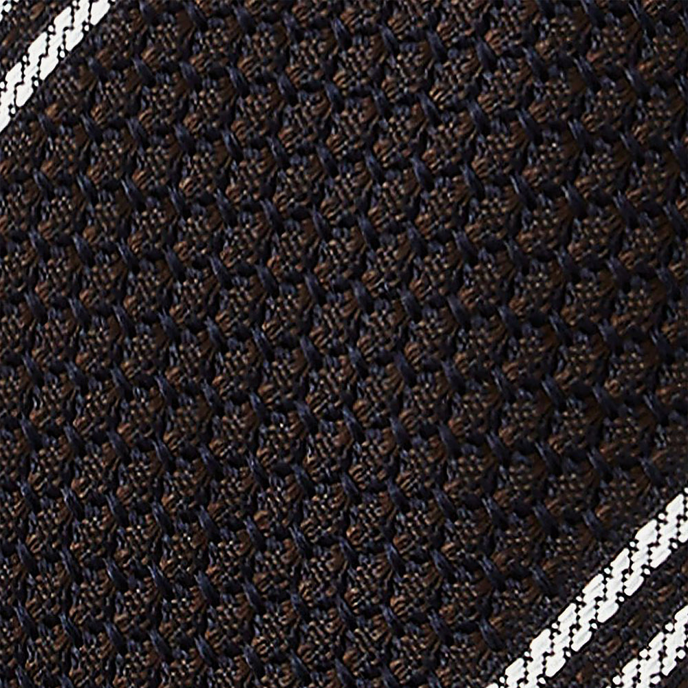 Dark Brown White Striped Grenadine Silk Tie