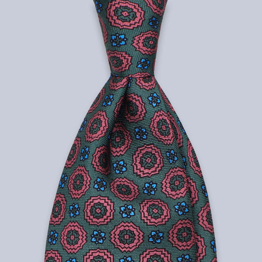 Green Blue Red Blue Patterned Silk Tie