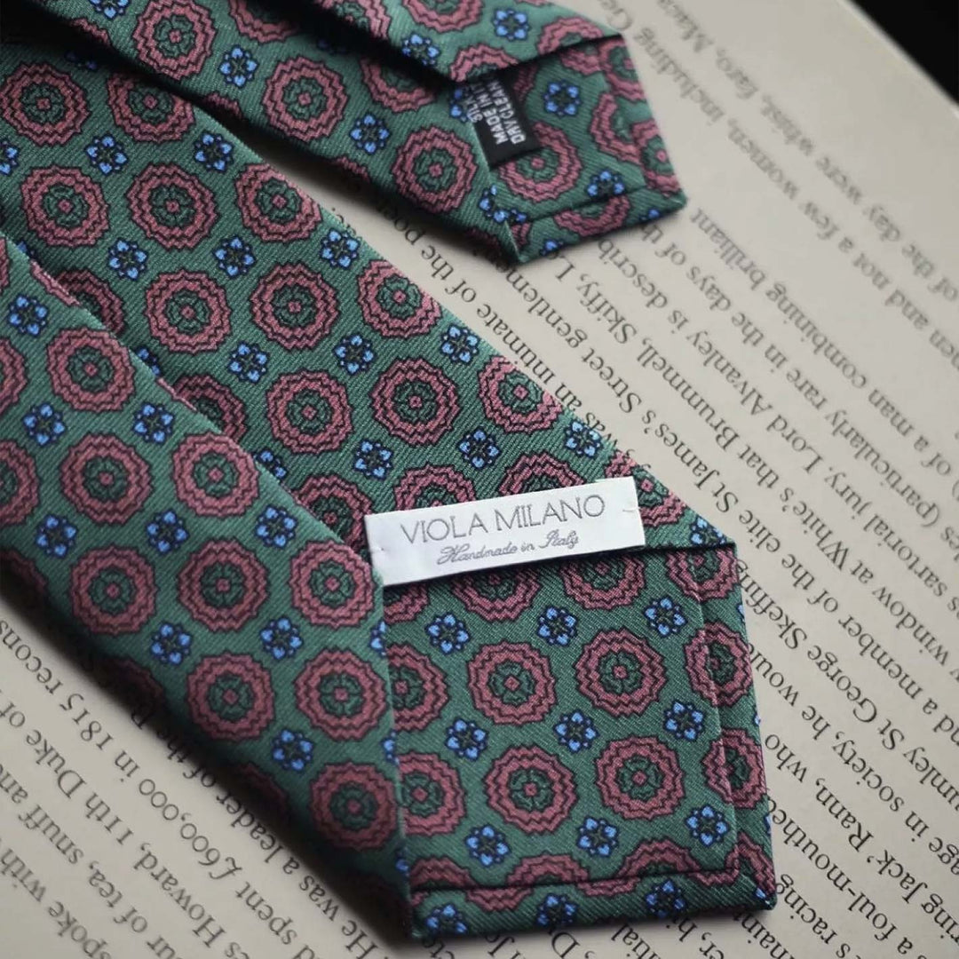 Green Blue Red Blue Patterned Silk Tie