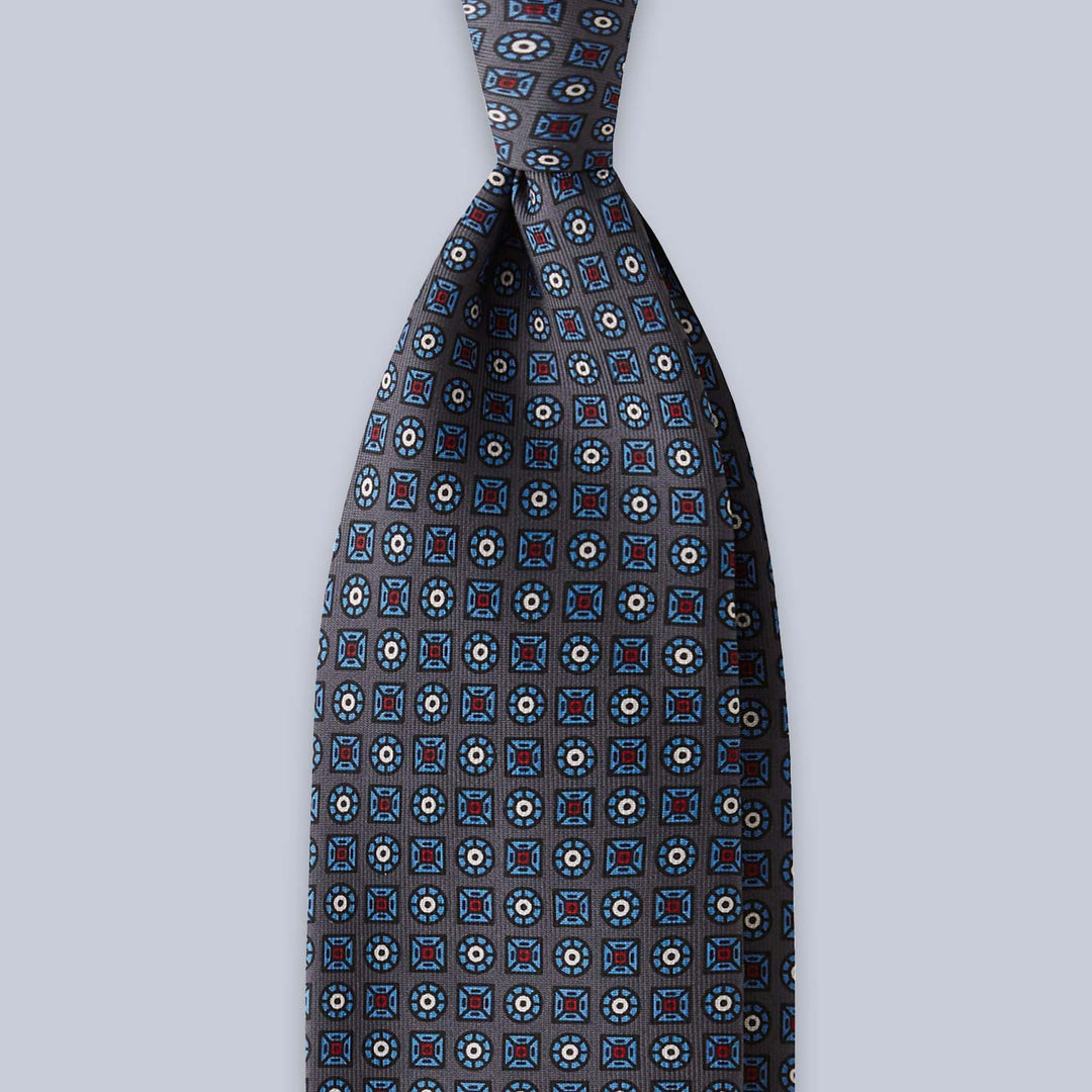 Grey Blue Patterned Silk Tie