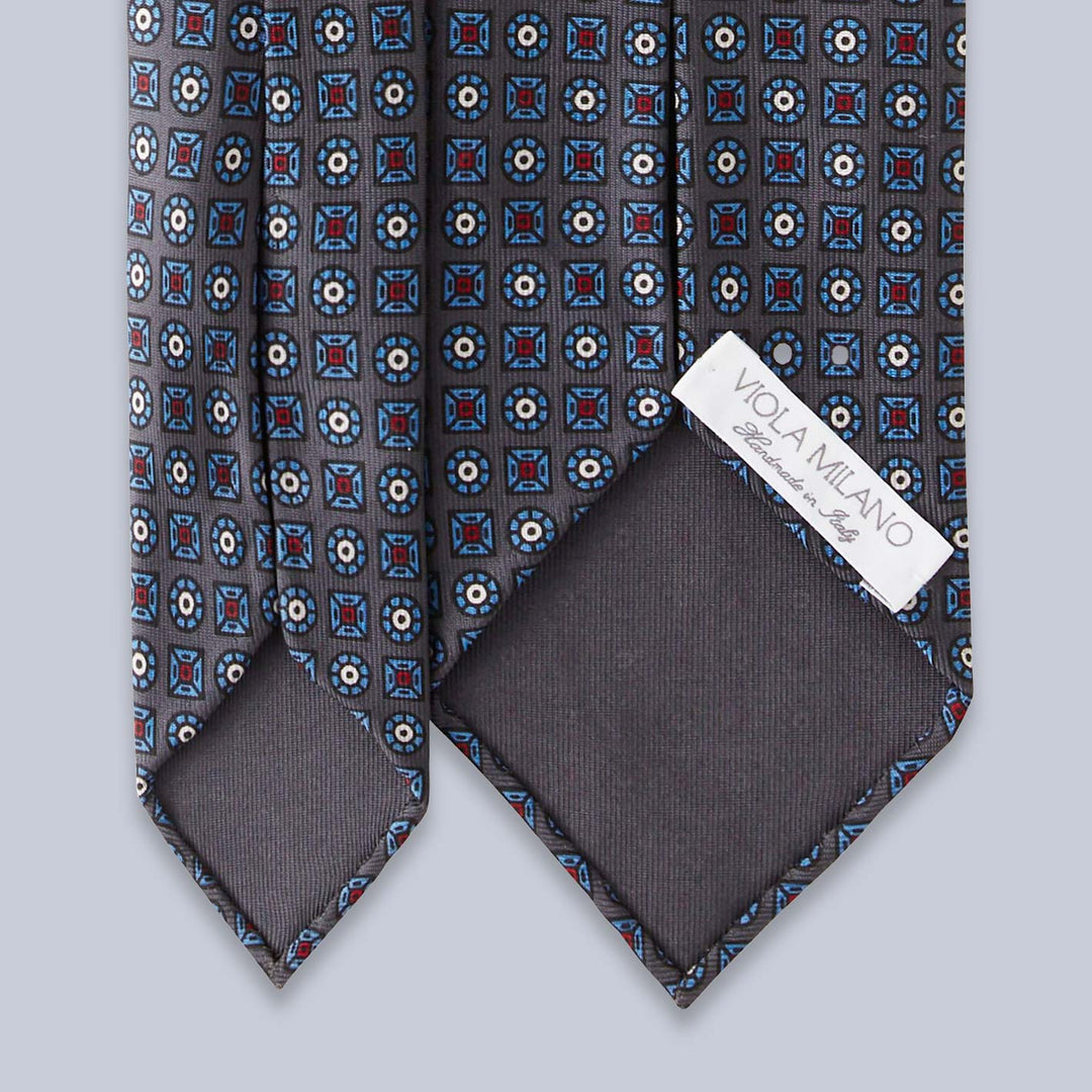 Grey Blue Patterned Silk Tie