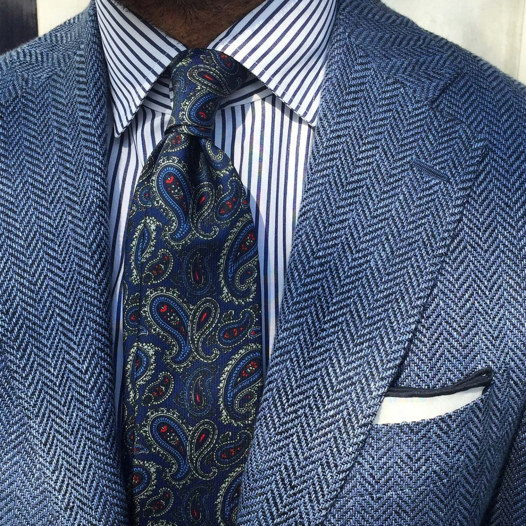 Navy Blue Paisley Silk Tie