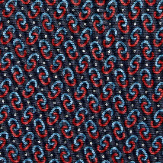 Navy Blue Red Chain Patterned Silk Tie