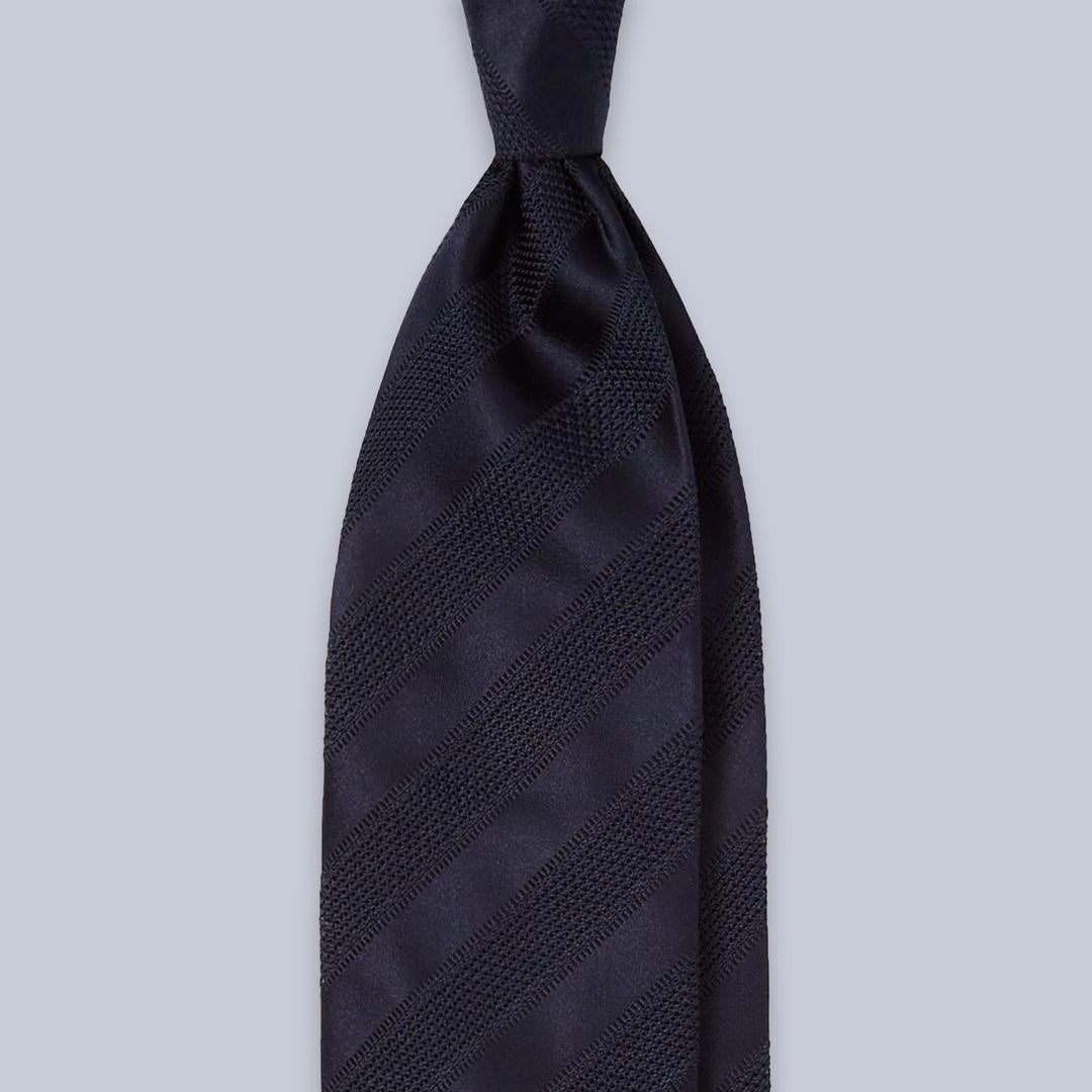 Navy Contrast Striped Grenadine Silk Tie