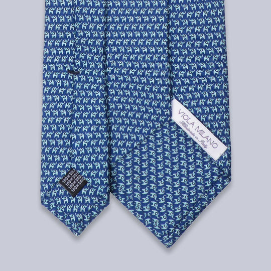 Navy Cyan Animal Printed Silk Tie