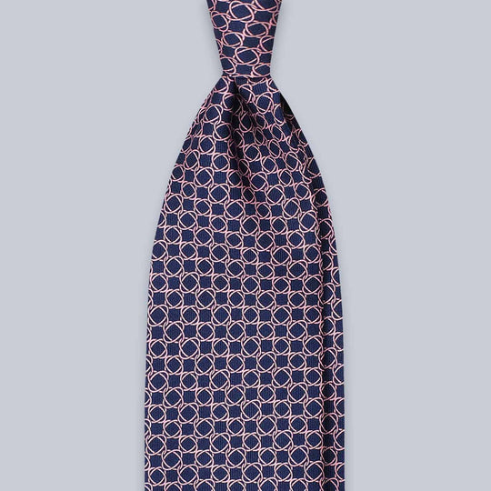 Navy Pink Geometric Oval Chain Silk Tie