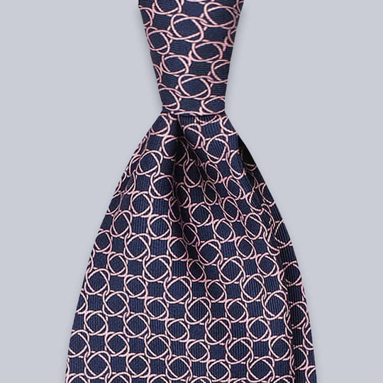 Navy Pink Geometric Oval Chain Silk Tie