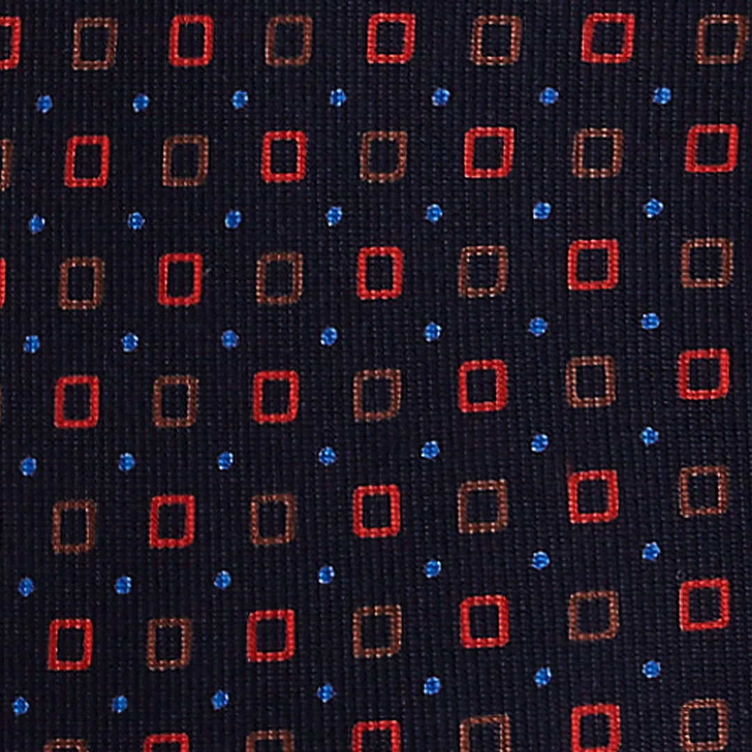 Navy Red Cubes Patterned Silk Tie