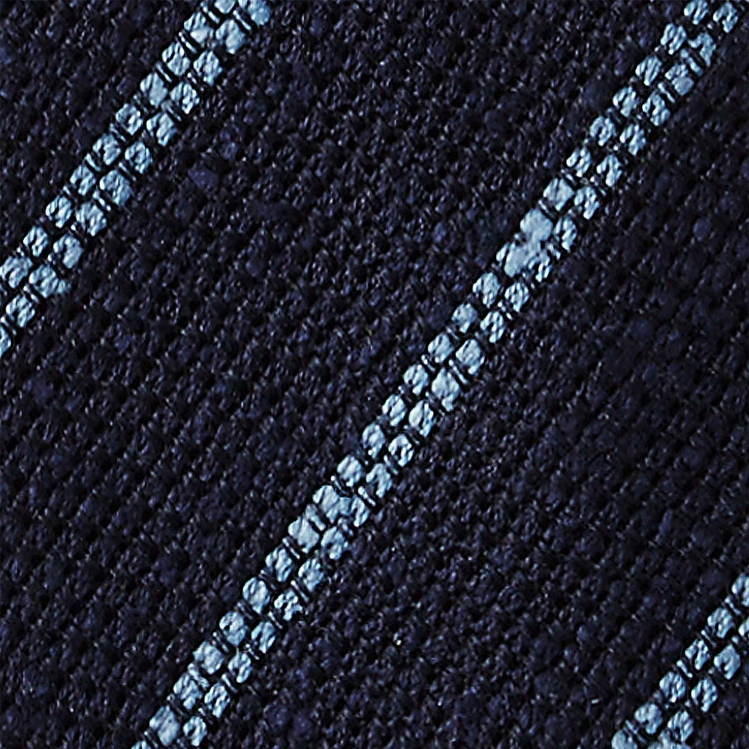 Navy Sea Blue Striped Shantung Silk Tie