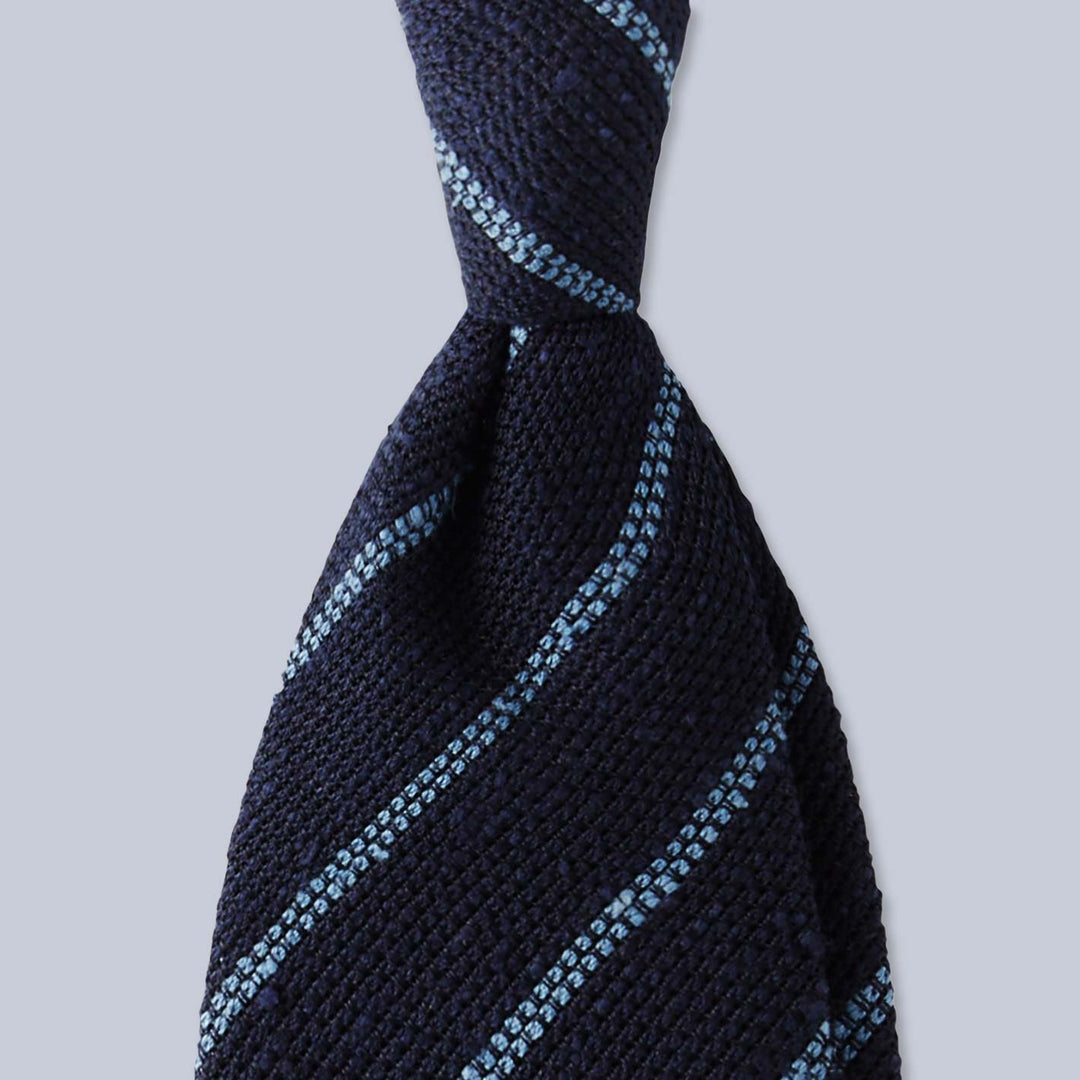 Navy Sea Blue Striped Shantung Silk Tie