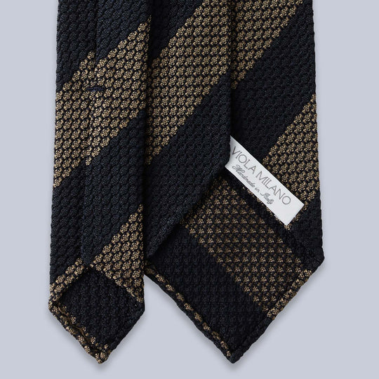 Navy Taupe Striped Grenadine Silk Tie