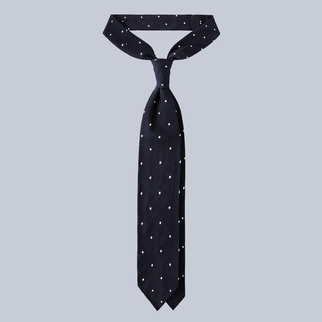 Navy White Polka Dot Grenadine Silk Tie