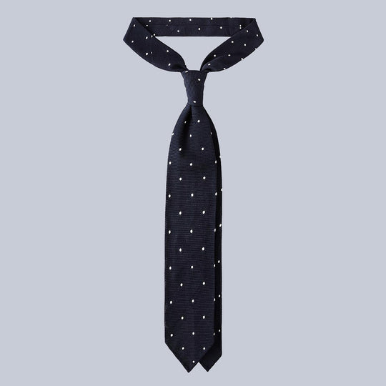 Navy White Polka Dot Grenadine Silk Tie