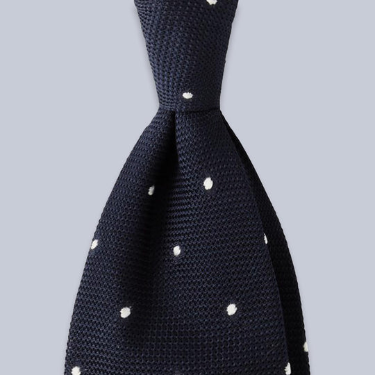 Navy White Polka Dot Grenadine Silk Tie