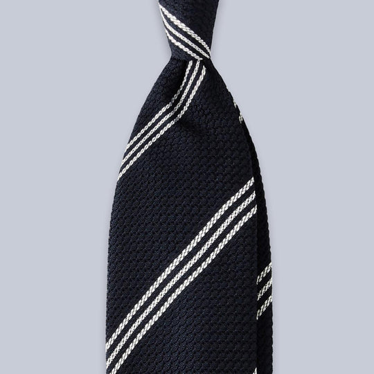 Navy White Striped Grenadine Silk Tie