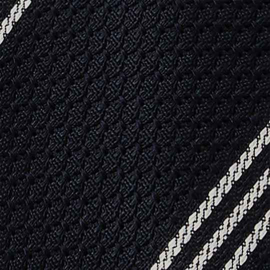 Navy White Striped Grenadine Silk Tie