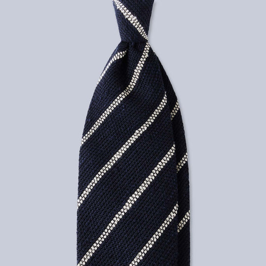 Navy White Striped Shantung Silk Tie