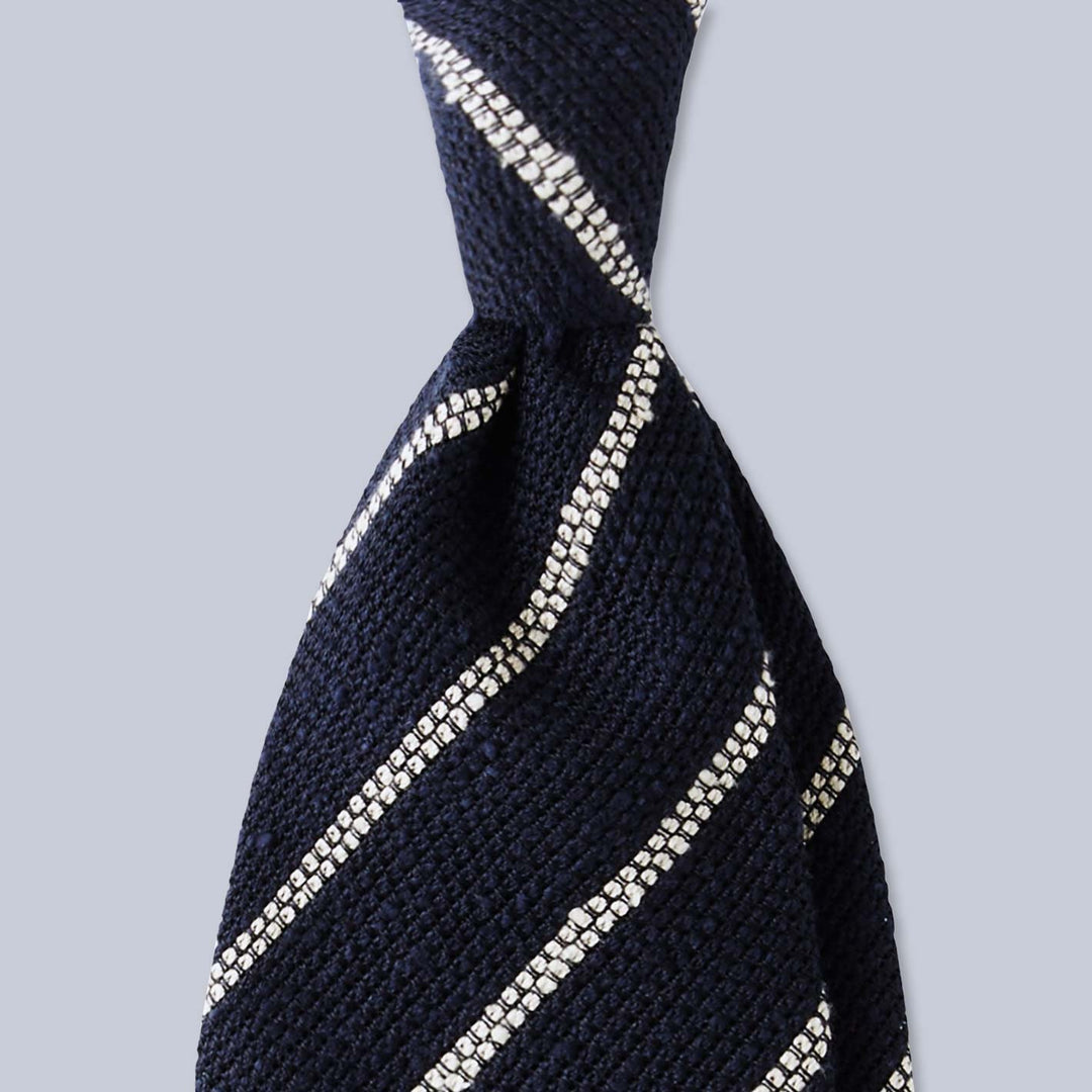 Navy White Striped Shantung Silk Tie