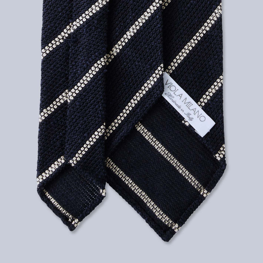 Navy White Striped Shantung Silk Tie