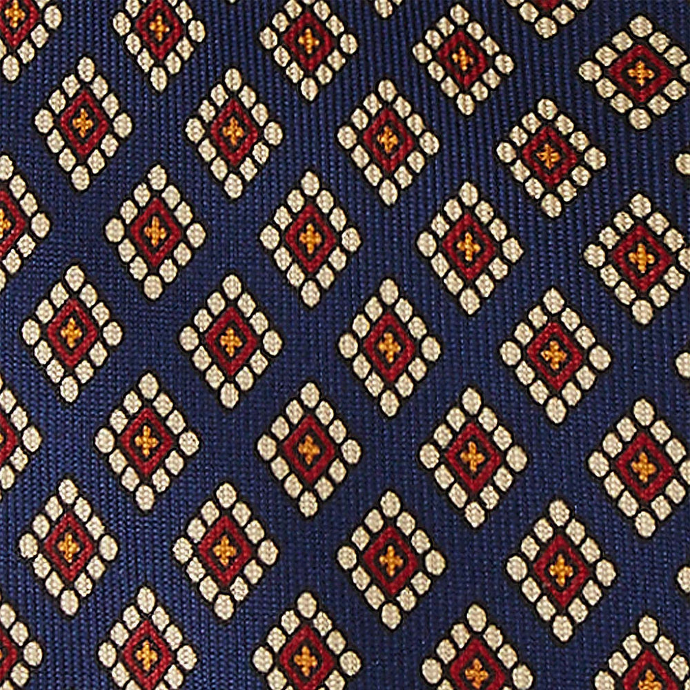 Navy Yellow Diamond Patterned Silk Tie