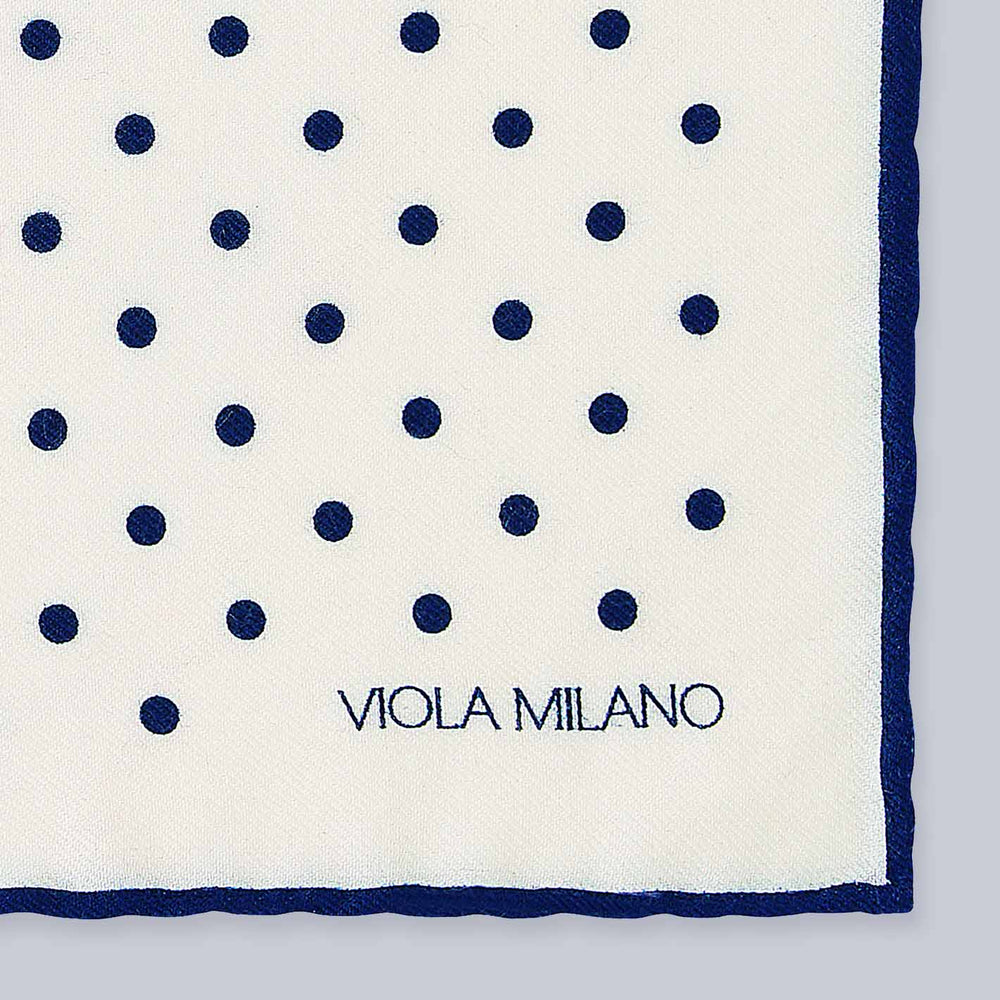 Off-white Blue Polka Dot Wool Pocket Square