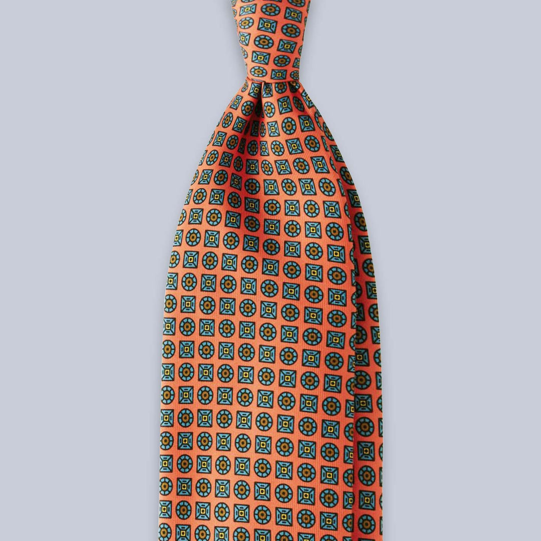 Orange Blue Patterned Silk Tie