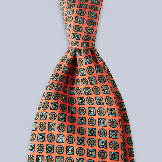 Orange Blue Patterned Silk Tie