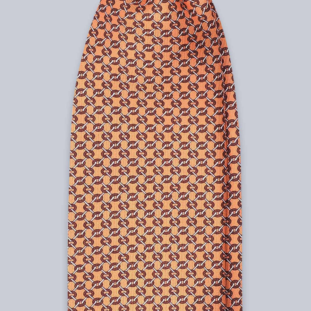 Orange Geometric Infiniti Chain Silk Tie