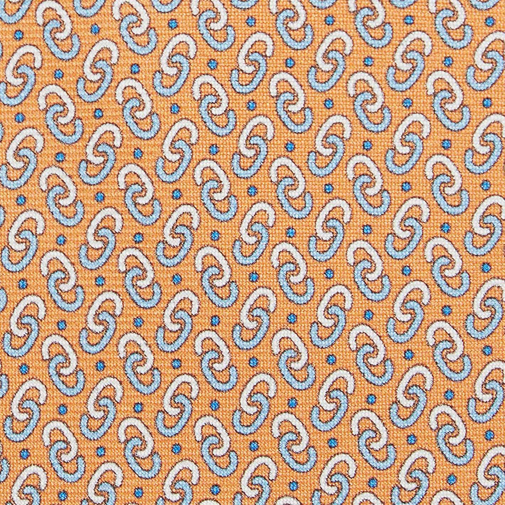 Orange Grey White Chain Patterned Silk Tie