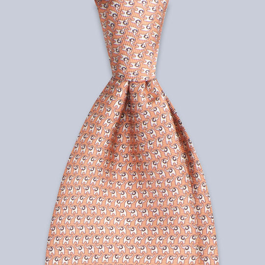 Orange White Animal Printed Silk Tie