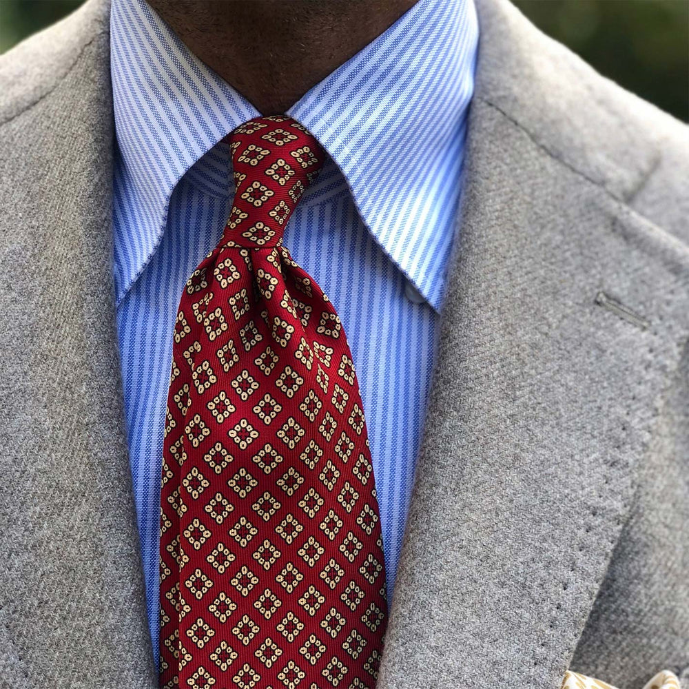 Red Yellow Diamond Patterned Silk Tie