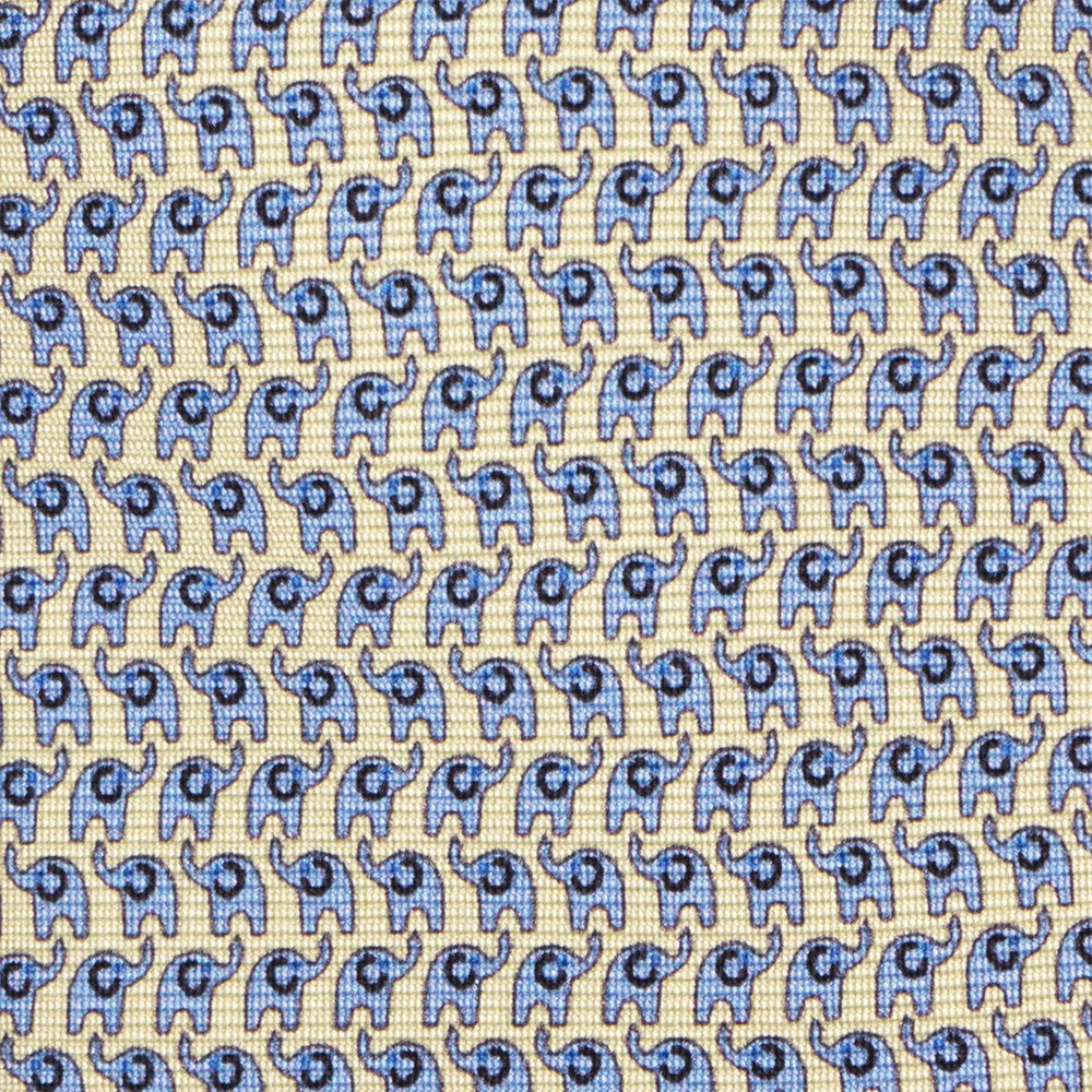 Yellow Blue Animal Printed Silk Tie