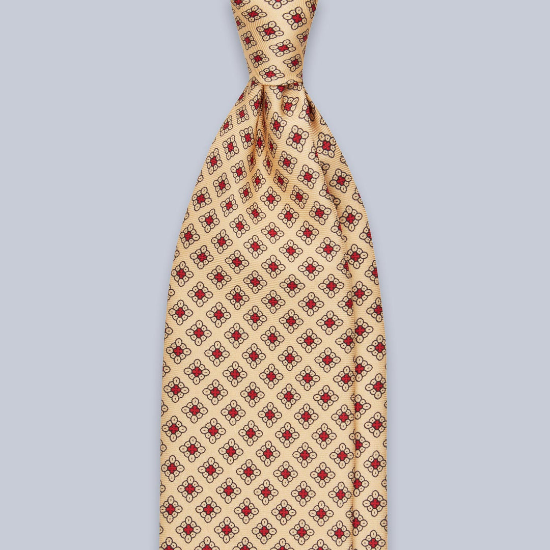 Yellow Red Diamond Patterned Silk Tie