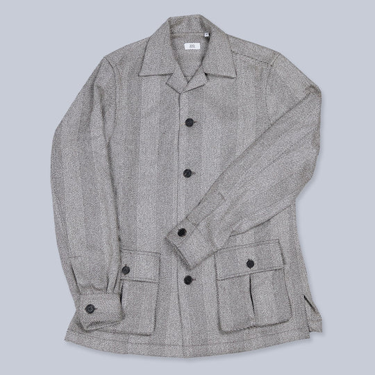 Grey Brown Large Herringbone Wool Traveller Jacket