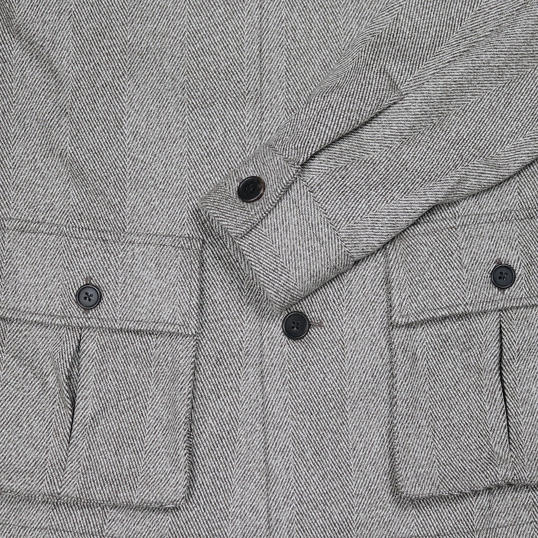 Grey Brown Large Herringbone Wool Traveller Jacket