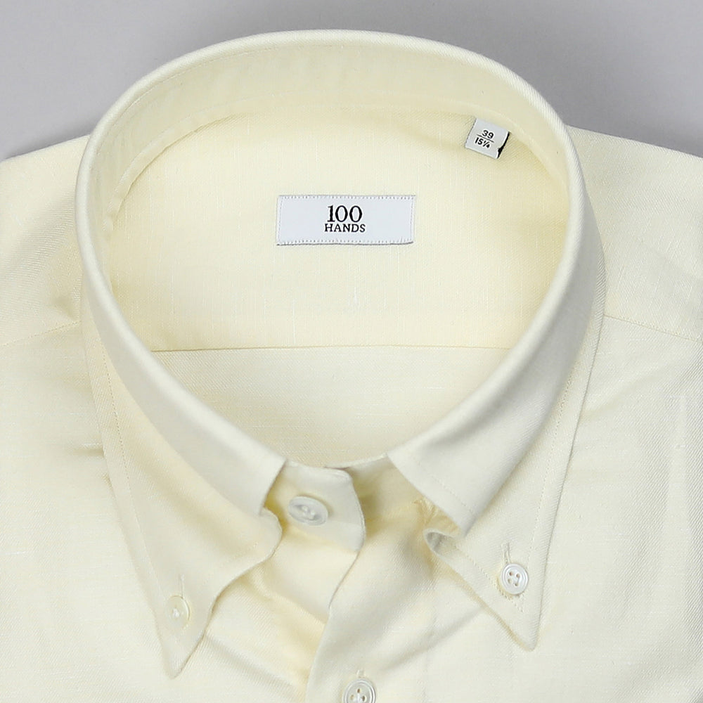 Ecru Brushed Cotton Linen Button Down Shirt