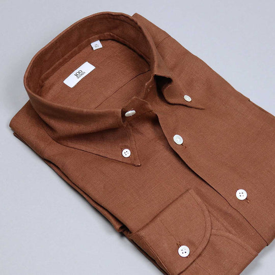 Rust Brown Linen Button Down Shirt