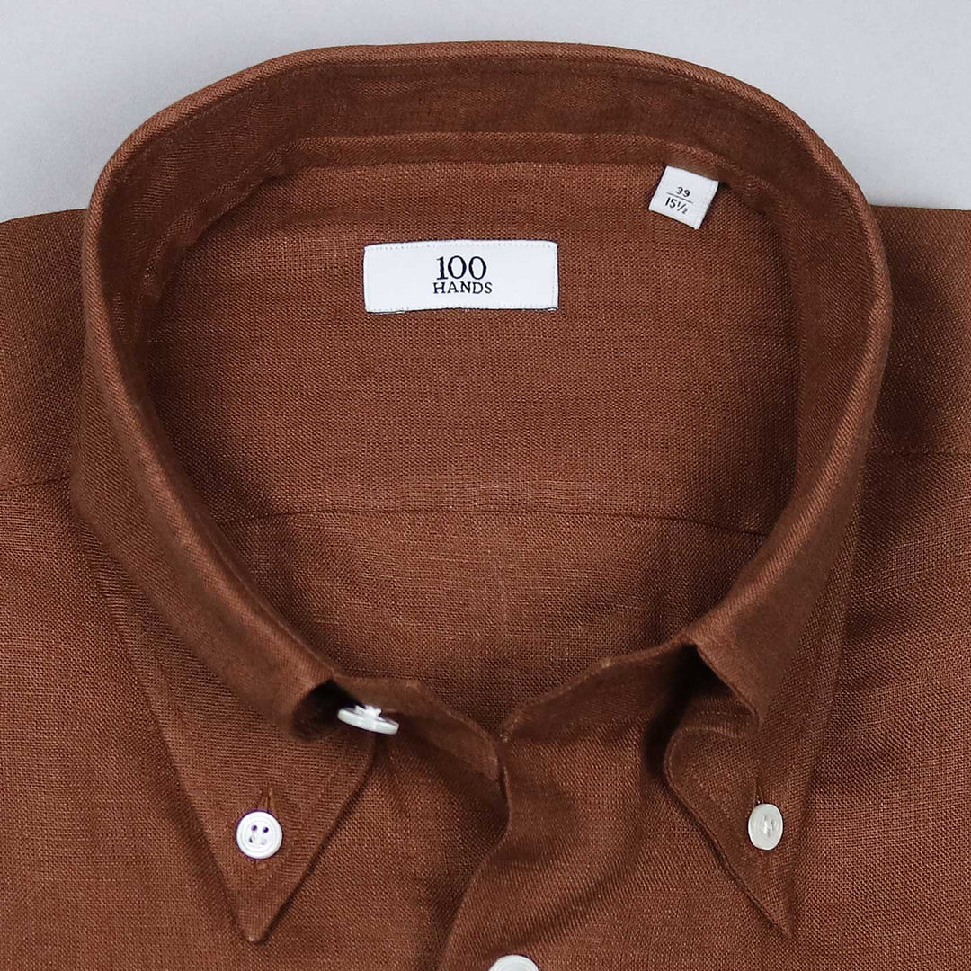 Rust Brown Linen Button Down Shirt