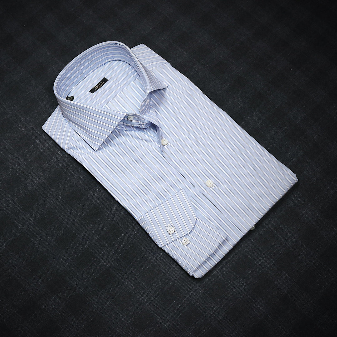 Blue White Double Striped Slim Fit Cutaway Shirt